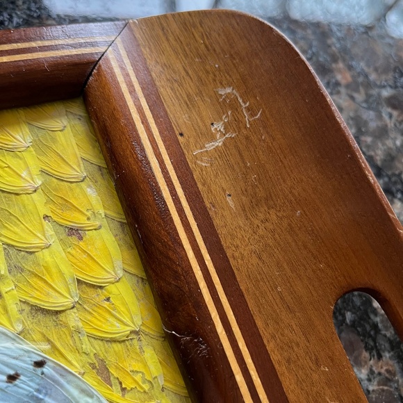 Vintage 40s Brazillian Butterfly Inlay Tray with Bamboo Coasters - Picture 2 of 9